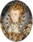 Nicholas Hilliard Portrait miniature of Elizabeth I of England with a crescent moon jewel in her hair oil on canvas